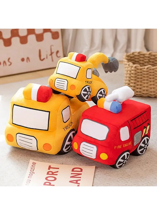 Red Fire Truck And Excavator Plush Toys 28cm Soft Polyester Kids Calming Vehicles Birthday Gift - Image 2